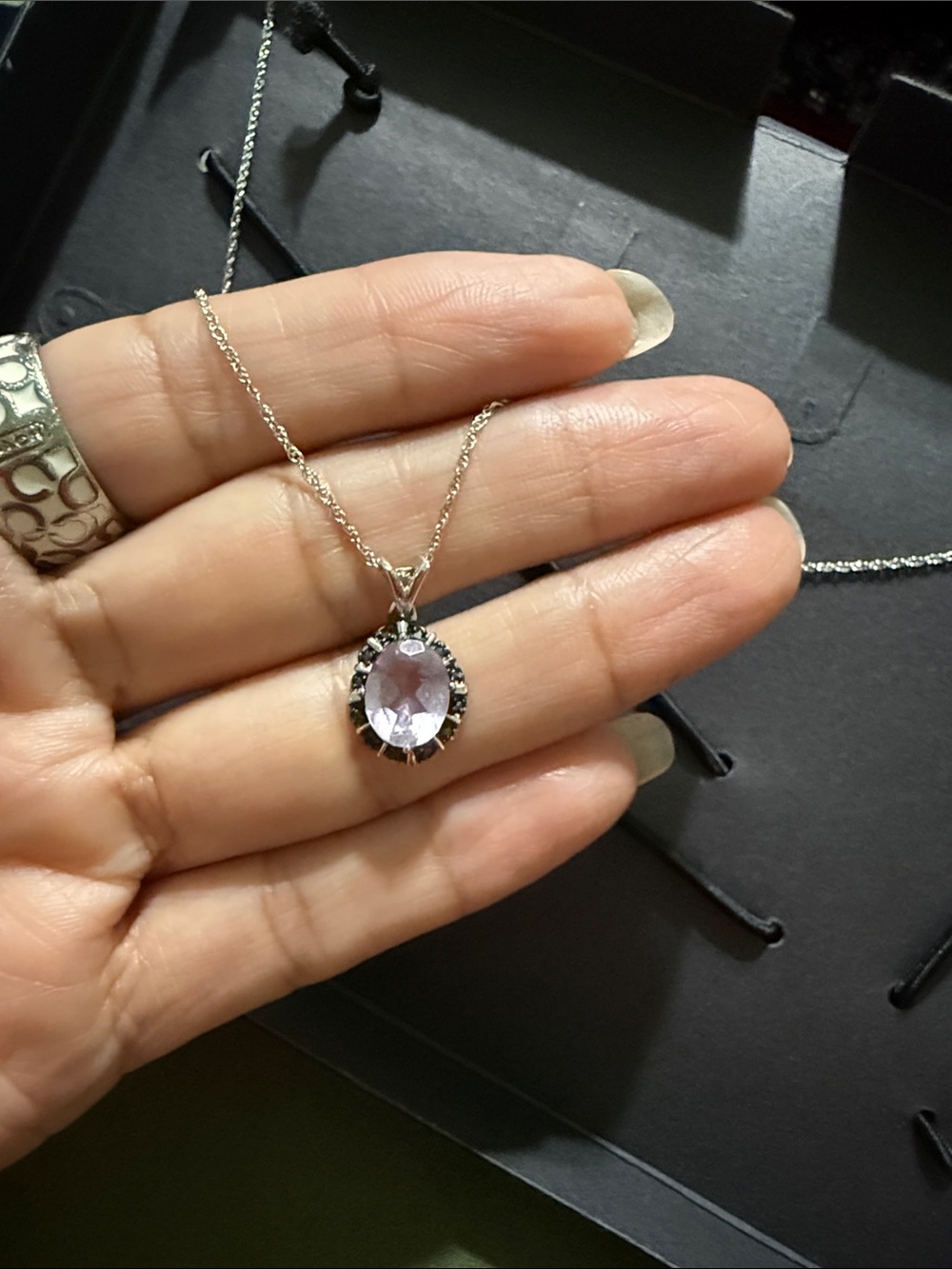 Delicate Silver Necklace with Light Purple Oval Gemstone
